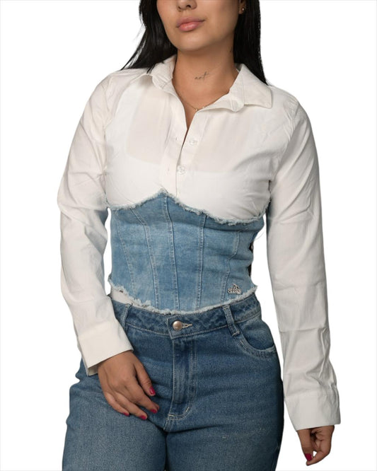 CAMISERA MANGA LARGA EN INDIGO