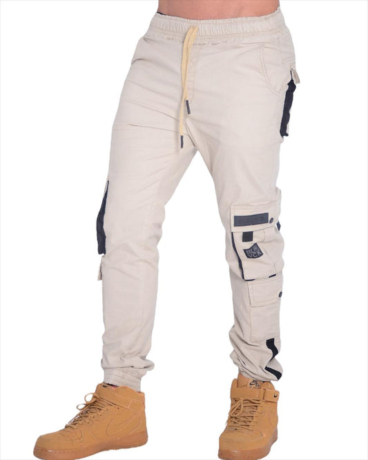 JOGGER NEGRO TELA BEIGE